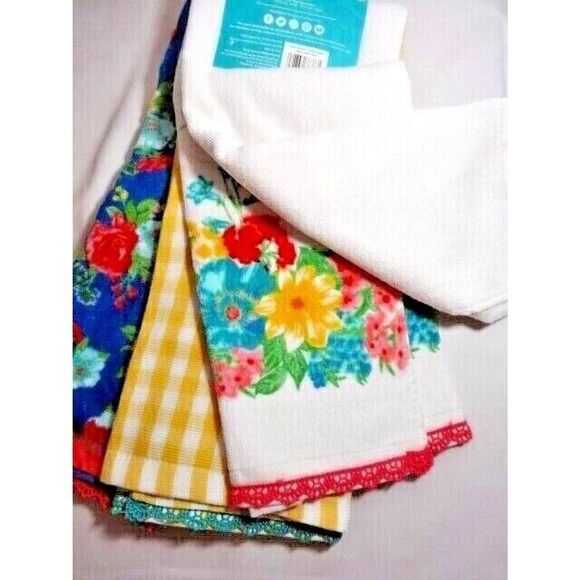 Pioneer Woman Fancy Flourish Kitchen Towels Country Farmhouse Lace Edge 3-pc NEW - Picture 6 of 6